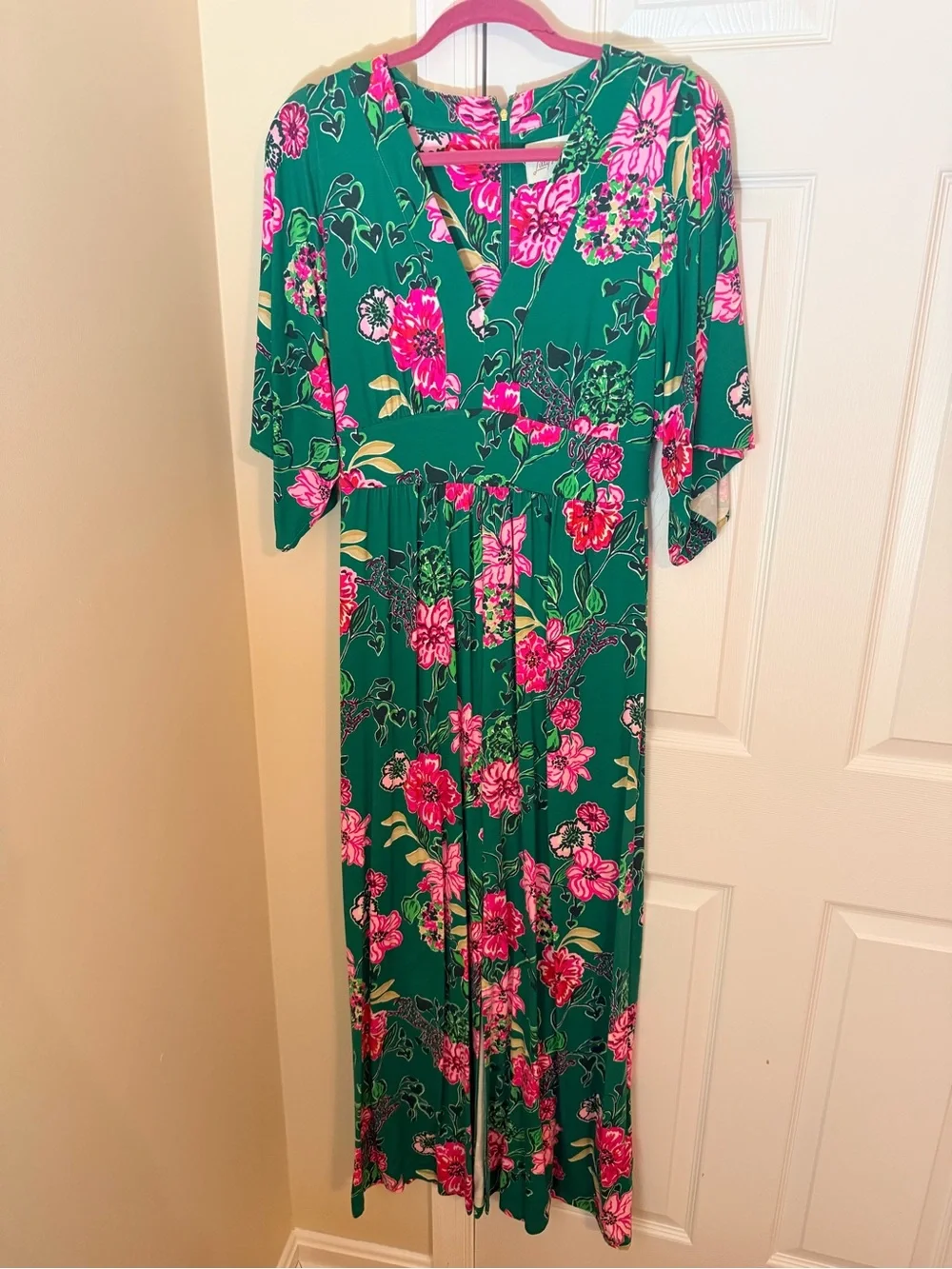 🌸NWOT Lilly Pulitzer Green Dress with Hot Pink Floral Print - Picture 6 of 6